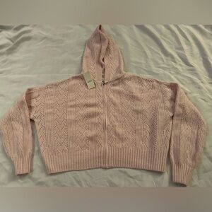 Hollister cable knit zip up sweater medium light pink NWT